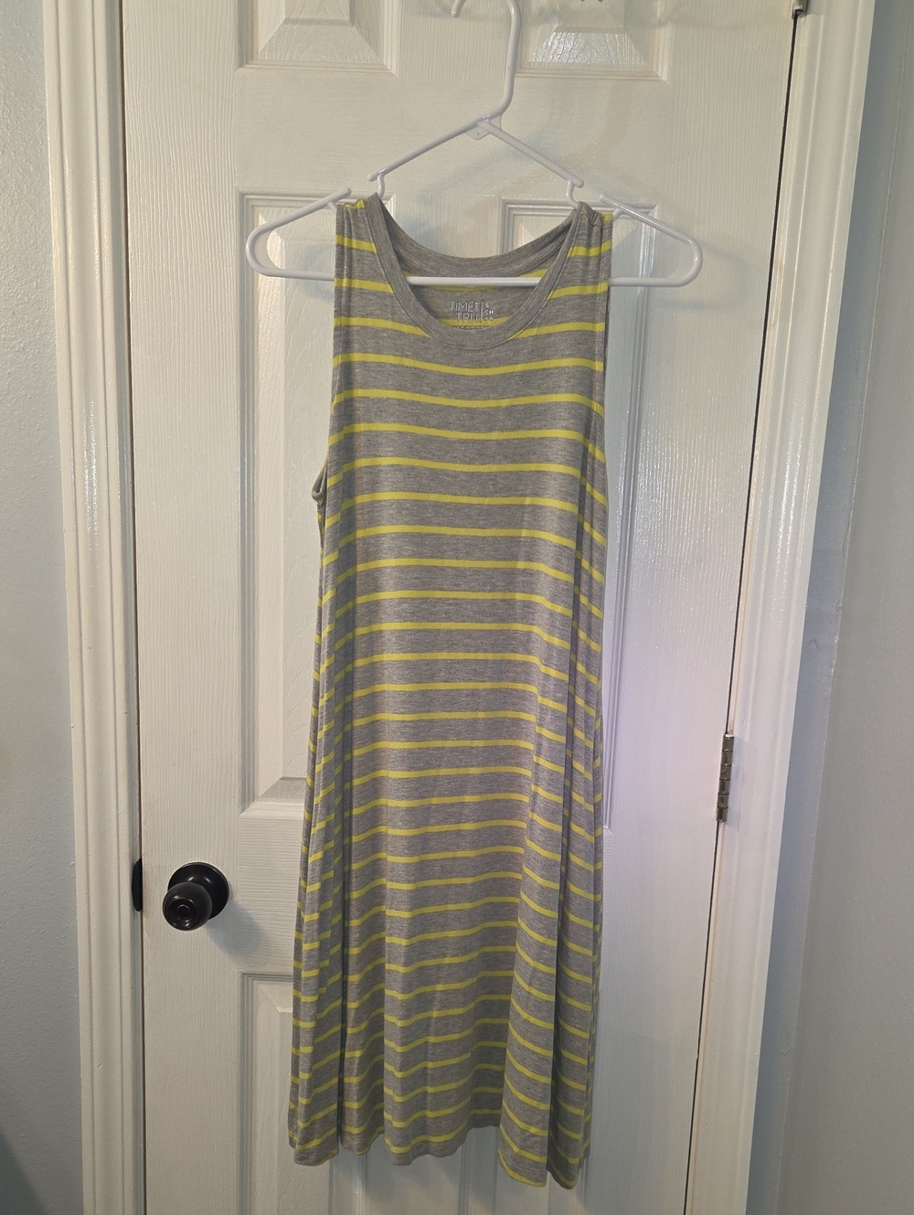 Time and Tru Gray and Yellow Striped Sleeveless Maxi Dress
